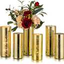 Glasseam Gold Cylinder Vases for Centerpieces: 6 Modern Mercury Hurricane Glass Vase Set for Flowers - Decorative Golden Pillar Candle Holders for Wedding Party Dining Room Table Decor