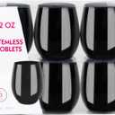 PLASTICPRO 6 Pack Black Plastic Wine Glasses Stemless Disposable 12 oz BPA Free Shatterproof Plastic Wine Cups Wine Glasses for Parties