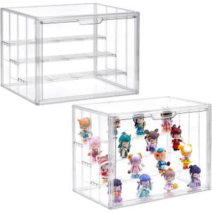 ToBeAce 4 Tier Acrylic Display Case for Collectibles, 2 Pack Clear Adjustable Figure Display Case with Magnetic Door, Stackable Storage Box Showcase with 3 Shelves for Action Figures,Dolls,Toys, Large