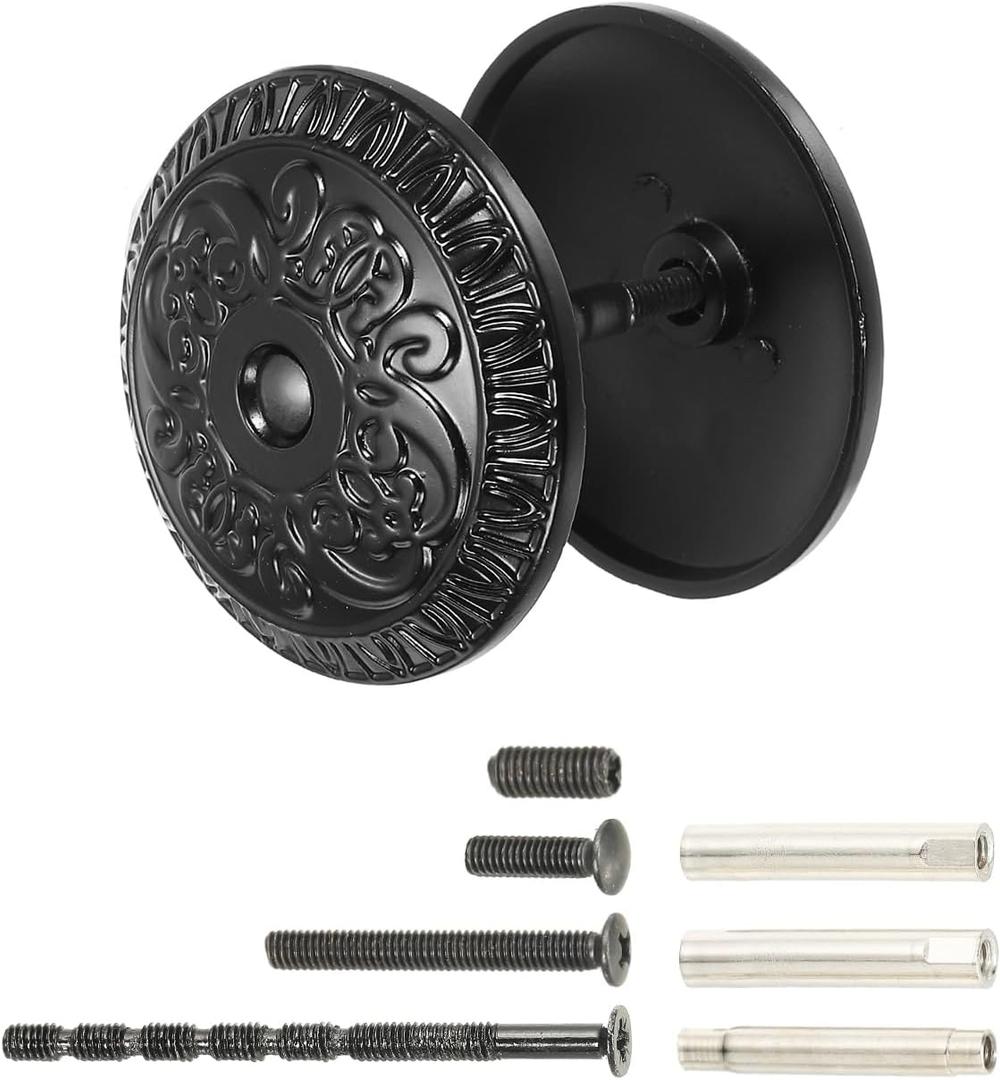 PATIKIL Door Hole Cover Plate 2 Inch Zinc Alloy Vintage Round Deadbolt Knob Hole Repair Cover Fits Doors 1-3/16" to 4-3/4" Thick for Hole Filling Decoration, Black