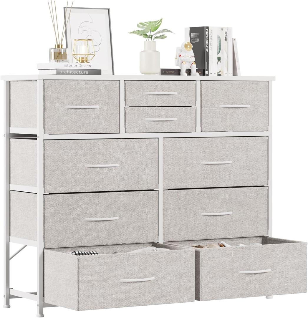 LUMTOK 10-Drawer Dresser, Fabric Dressers Drawers for Bedroom, Hallway, Nursery, Closets, Steel Frame, Wood Top, Easy Pull Handle (Light Grey) LUMTOK 10-Drawer Dresser, Fabric Dressers Drawers for Bedroom, Hallway, Nursery, Closets, Steel Frame, Wood Top, Easy Pull Handle (Light Grey)