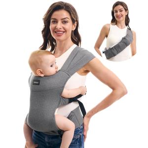 Momcozy Portable Baby Carrier Compact & Lightweight, Adjustable for Travel, Fold & Go Convenient Storage Hip Pouch, Wide Shoulder Straps, Soft Skin-Friendly Fabric, for Babies 1235 lbs (Grey)