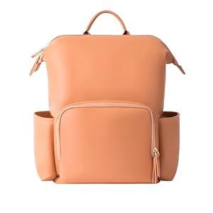 HolaJia Faux Leather Diaper Bag Backpack with Waterproof Pockets, Stroller Buckle and Changing Pad - 35L Large Mommy Bag for Boy and Girl - Stylish Baby Shower Gifts (Orange)