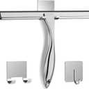 All-Purpose Stainless Steel Shower Squeegee for Shower Doors with 2 Adhesive Hooks, Bathroom Cleaner Tool Household Window Mirror Squeegee for Home Cleaning, Glass Door, Tile Wall, Car, 12 Inch Silver