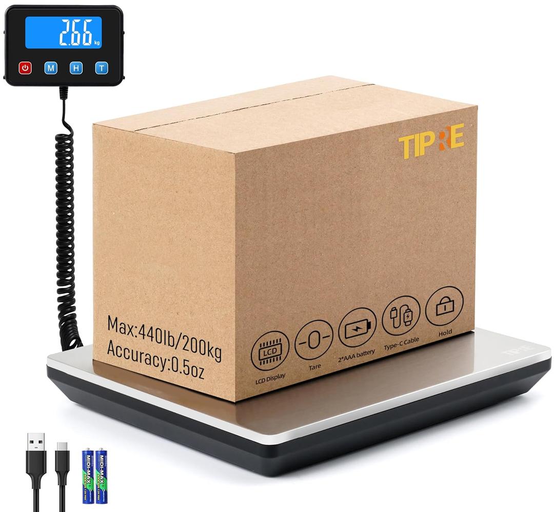 Digital Shipping Postal Scale 0.5 oz High Accuracy! 440lb Commercial Weight Scale for Package, Small Business, Mail, Warehouse, Home, Dual Powering Source & Cable Provided