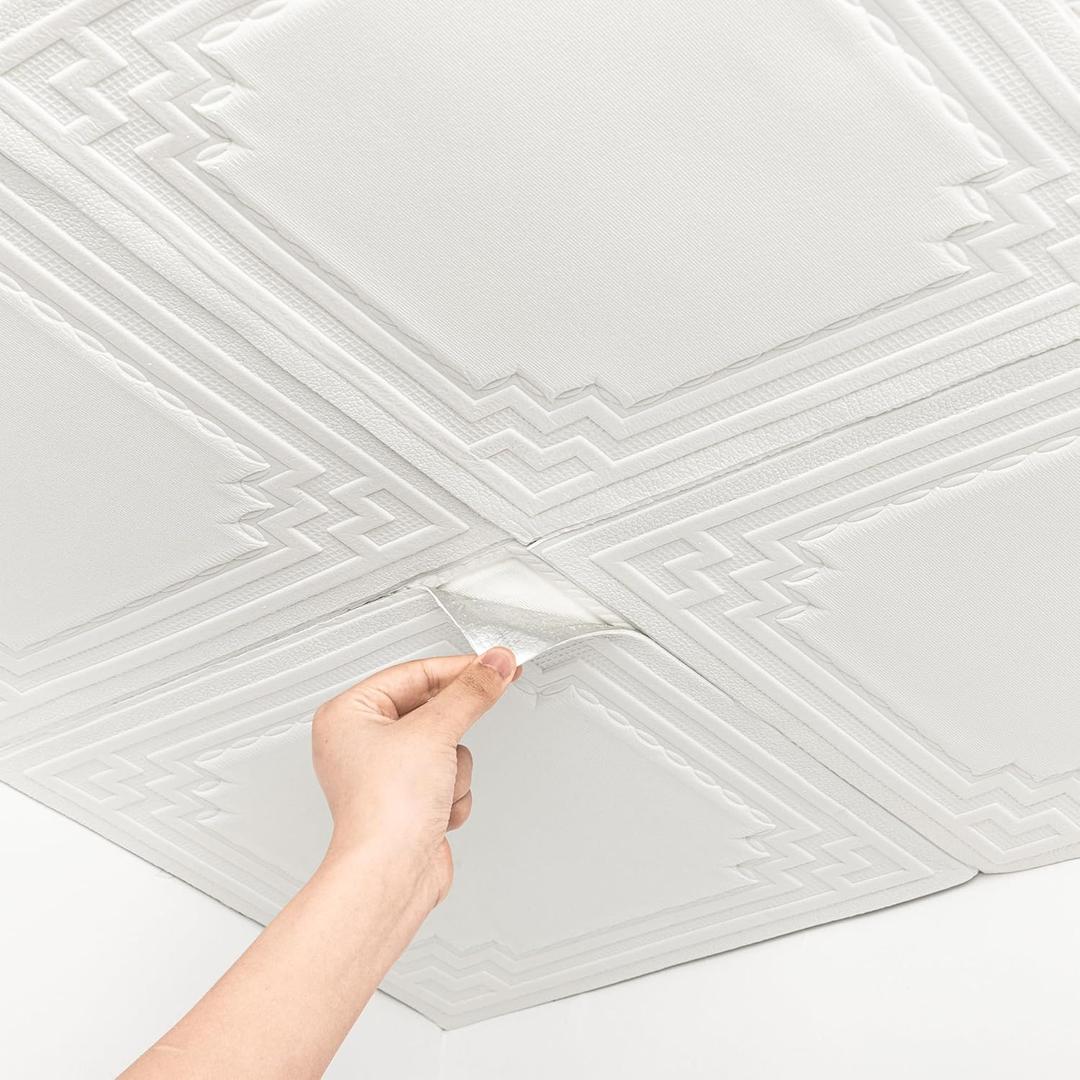 Ceiling Tiles, Ceiling Tiles Peel and Stick, Covered 21 Sq.Ft, 3D Wall Panels Foam Peel and Stick, Easy to Install and Waterproof for Ceil and Wall Decor, White, 16 PCS