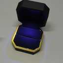 AVESON Luxury Ring Box, Square Velvet Wedding Ring Case Jewelry Gift Box with LED Light for Proposal Engagement Wedding, Black