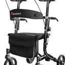 Aliseniors Upright Walker for Seniors - Big Stand Up Walker with Wide Seat, Foldable 4 Wheel All-Terrain Rolling Walker, Adjustable Armrests, 300lbs, Improves Posture & Reduces Back Strain