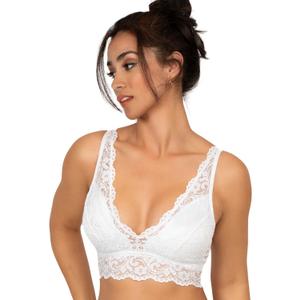 Smart & Sexy Women's Lace Deep V Wireless Bralette Comfortable & Stylish, (Medium, White - 1 Pack)