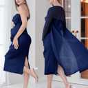 SUNNYBUY Elegant 2 Piece Maternity Dress with Mesh Cardigan, Strapless Ruffle Maxi Gown Cocktail Dresses for Baby Shower (Blue, M)