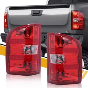 Tail Light Assembly Compatible with Chevrolet Silverado 07-13 1500 | 07-14 2500HD 3500HD, OE-Style Replaces 25958482 25958483, w/Bulb & Harness, Left and Right Side, Red Border Pair