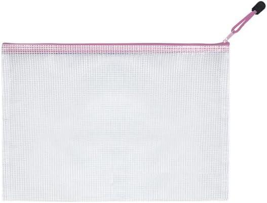 2 x Mesh Zipper Pouch Bag, A3 Zipper File Bag for Organizing Storage, Waterproof, Pink, 17" x 12"/44cm x 32cm