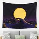 Halloween Tapestry Halloween Poster Photography Background Horror Moon Night Tapestries Scary Cemetery Pumpkin Lantern Photo Backdrop Haloween Party Decoration for Family Party Birthday 80X60 IN (BLACK)