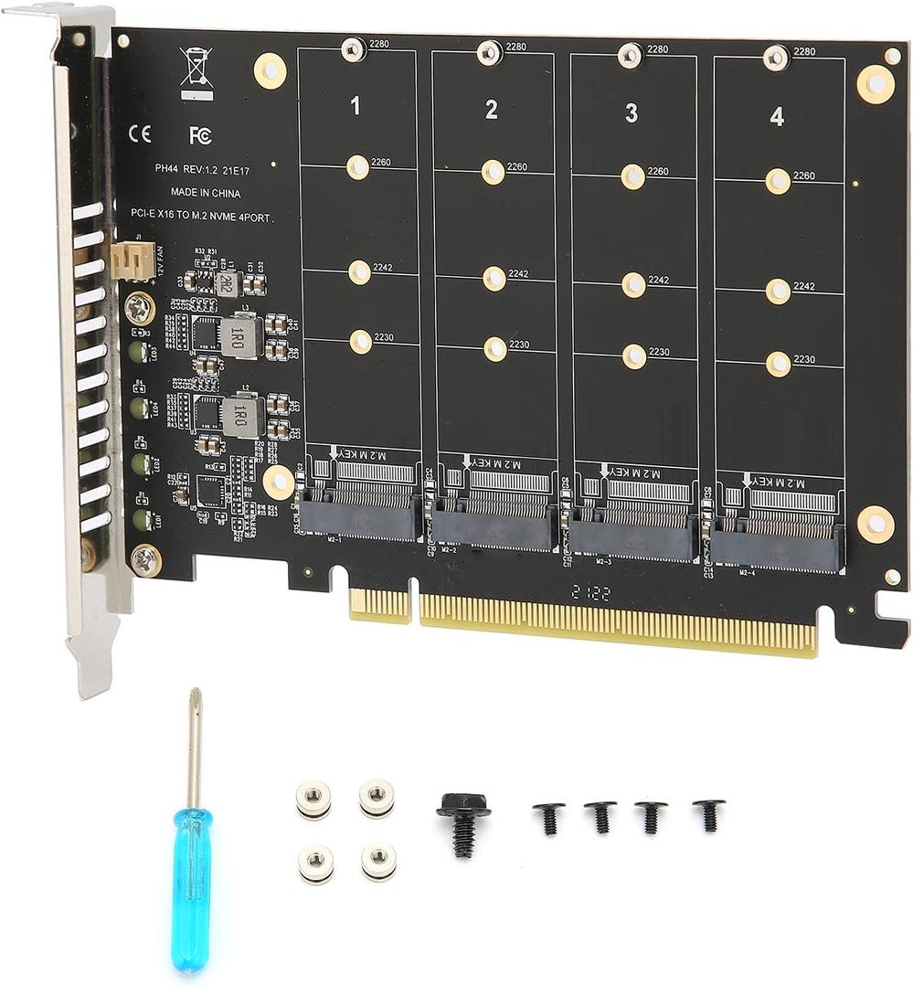 Adapter Card 4 Port M.2 NVME SSD to PCIE X16 M Key 4 X 32Gbps Hard Drive Converter Reader Expansion Card Support M.2 NVME Protocol SSDM.2 PCIE Equipment (ph44)