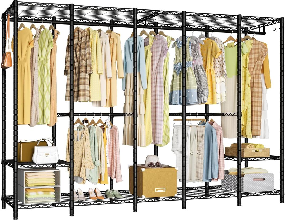 Ulif H50 Extra Large Clothes Rack, Heavy Duty Garment Rack, Freestanding Portable Closet, Clothing Racks for Hanging Clothes, Wardrobe Closet 89.8'' W x 15.8" D x 76.4" H, Max Load 1400 Lbs, Black