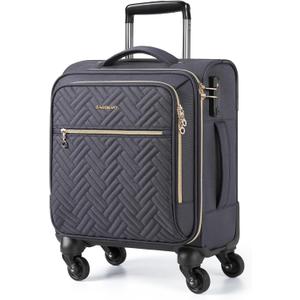 BAGSMART Underseat Carry On luggage Airline Approved, 16-inch Small Softside Underseater Travel Suitcase with Spinner Wheels Overnight Bag Small Rolling Carry-on for Women Men Weekender,Grey