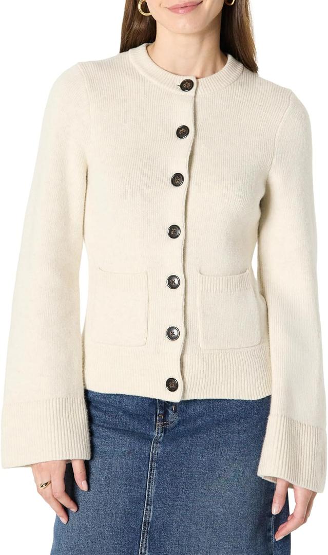 Amazon Essentials Women's Regular-Fit Long-Sleeve Cardigan with Bell Sleeves and Shaped Waist, M