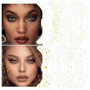 8Ps Face Glitter Speckles Patches, Gold 8styles Glitter Freckles Face Tattoo, Glow Up Makeup Patches, Cute Glitter Makeup Accessories for Women, Cosmetic Glitter for Face Gift (1 Ounce (Pack of 1))