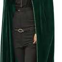 ROMASA Hooded Velvet Cape, Adult Full Length Cloak Costume for Halloween Cosplay Costumes (Green, S/ 130CM)
