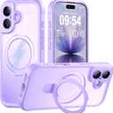 MOCCA Design for iPhone 17 Case, Compatible with Magsafe [Premium Invisible Magnetic Ring Stand] [Military Drop Protection] Full Camera Guard Translucent Matte Slim Phone Cover 6.3",Light Purple
