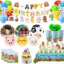 Farm Animals Birthday Decorations,161pcs Party Decorations Include Tablecloth,Plate and Napkin,Cup,Fork,Banner,Balloon,Cake Topper,Hanging Swirls, Farm Animals Themed Party Decorations Serve 24