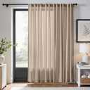 jinchan Extra Wide Sliding Door Curtain 84 Inch Length Taupe Linen Curtains Semi Sheer Drapes for Patio Door Living Room Bedroom Home Office Light Filtering Drapes 100 Inches Wide 1 Panel