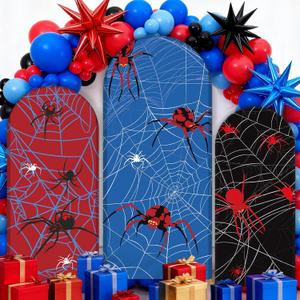 3Pcs Spider Web Arch Backdrop Cover 4ft 5ft 6ft Spider Theme Spandex Fitted Round Top Arch Backdrop Stand Covers for Photo Props Cosplay Classroom Birthday Banquet Ceremony Halloween Party Decoration