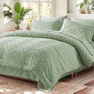 Anluoer Queen Comforter Set, Sage Green Tufted Bed in a Bag 7 Pieces with Comforter, 2 Pillow Shams, 2 Pillowcases, 1 Flat Sheet, 1 Fitted Sheet