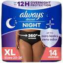 Always Discreet Adult Incontinence Overnight Underwear for Women, Extra Large, Up to 100% Bladder Leak Protection, 14 Count