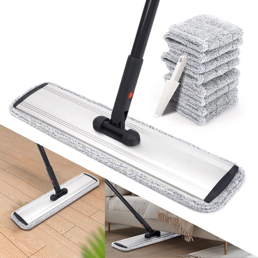 18 Professional Microfiber Mop Large Flat Mops for Floor Cleaning 4 Reusable Washable mop Pads Hardwood Cleaning System Wet and Dust Mop with 61in Long Stainless Steel Handle 18 Professional Microfiber Mop Large Flat Mops for Floor Cleaning 4 Reusable Washable mop Pads Hardwood Cleaning System Wet and Dust Mop with 61in Long Stainless Steel Handle