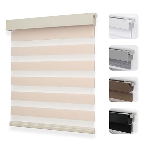 Joydeco No Drill Zebra Blinds for Windows, Cordless Day & Night Dual Sheer Roller Shades, Easy Installation, Free-Stop Light Filtering Privacy Blinds for Home(Beige, 33" W x 75" H, 2025 Version)