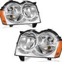 WEELMOTO Headlight for 2005 2006 2007 Jeep Grand Cherokee 4Dr, Headlights Assemblies Compatible with 05 06 07 Jeep Grand Assembly Pair wiring harness included