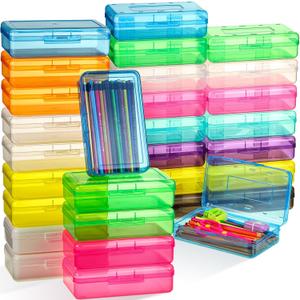 Patelai 30 Pcs Large Capacity Pencil Case Bulk Clear Hard Plastic Pencil Box Organizer with Snap Tight Lid Stackable Crayon Storage Box for Kids School Classroom Home Office 2 Style (Multicolor)
