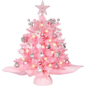 Wangchao Craft 20" Mini Pink Christmas Tree, Artificial Small Table Top Warm Lights, Star Treetop and Ornaments, Tabletop Christmas Tree for DIY Pink Christmas Decoration Gifts