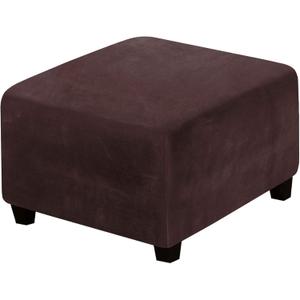 H.VERSAILTEX Square Ottoman Covers Ottoman Slipcover Square Footstool Protector Covers Storage Stool Ottoman Covers Stretch with Elastic Bottom, Feature Real Velvet Plush Fabric, Brown
