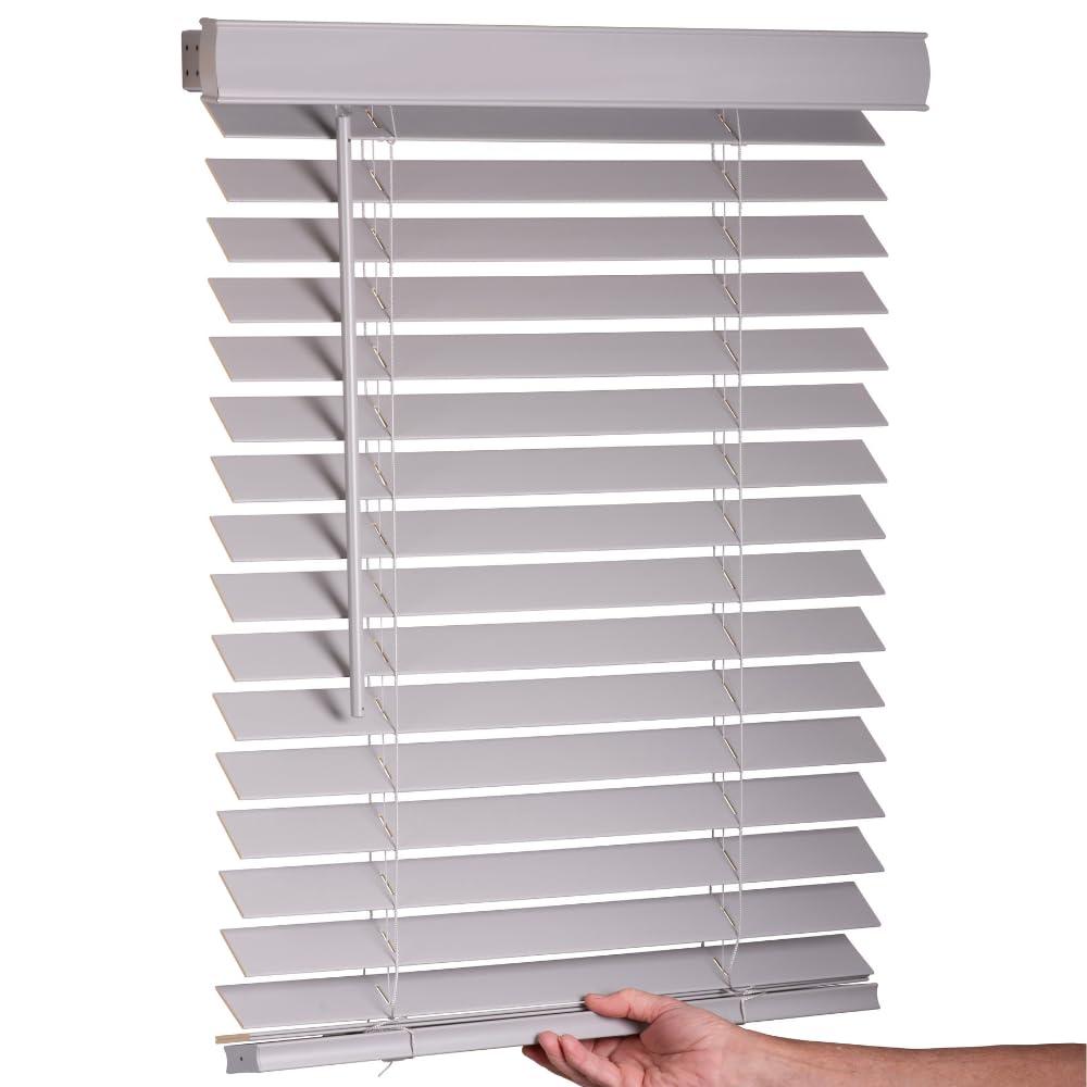 Lotus & Windoware Cordless, 2 Inch Faux Wood Blind, Window Blinds, Blinds & Shades, Blinds for Indoor Windows, Smooth, 32" x 60", Light Gray