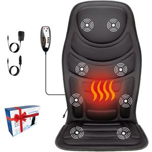 Back Massager with Heat,8 Vibration Motors Massage Chair Pad for Shoulder and Back, Deep Tissue Vibration Seat Cushion for Body Pain ReliefHome Office Chair Use, Gifts for Women,Men,Black