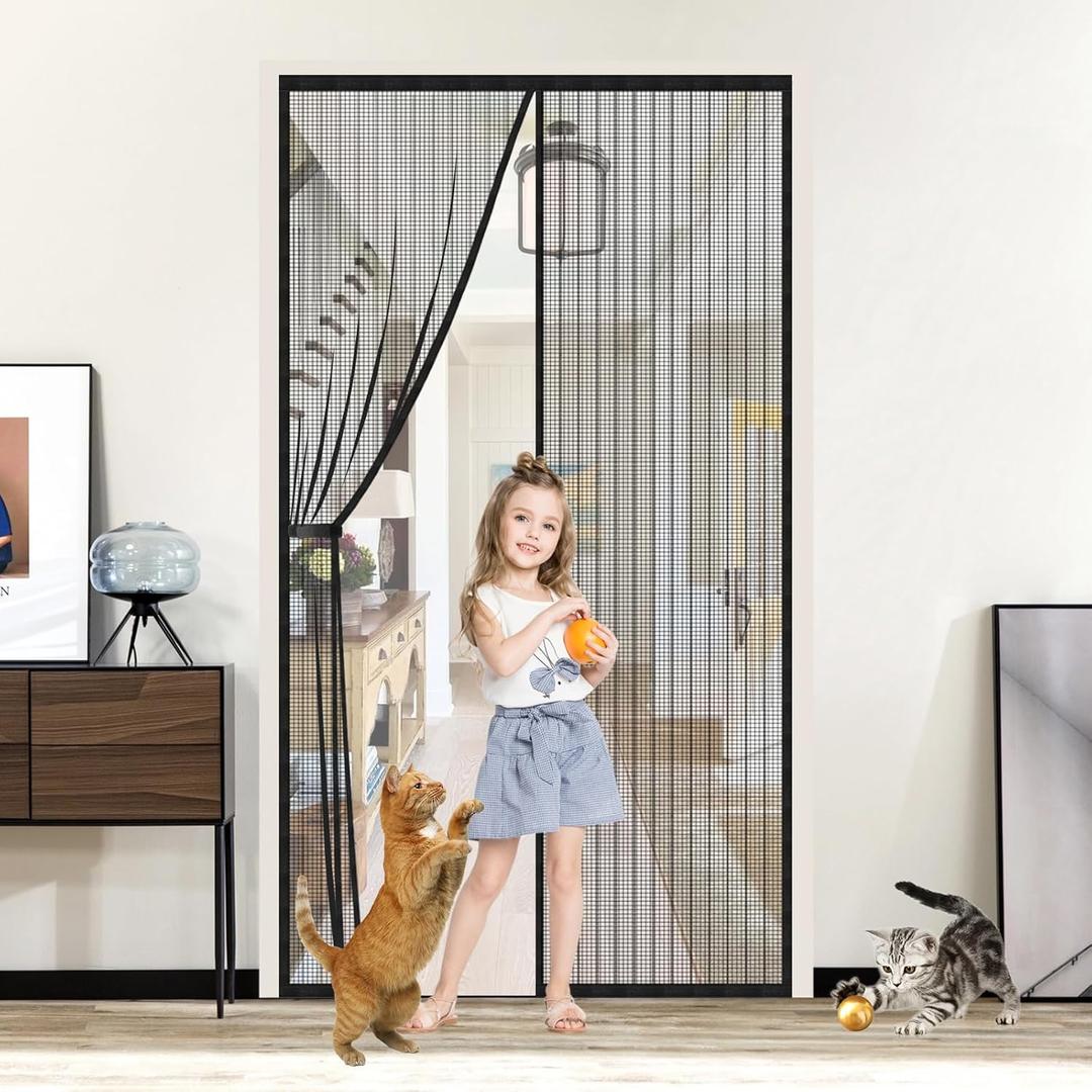 Screen Magnetic Door Closure Heavy Duty,Self Sealing,King Kong Mesh Outdoor Partition:Bug-Blocking Privacy Screen for Patio,Garden,Pet & Kid Friendly - Easy Install/Black 37x82in