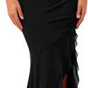 BTFBM Summer Dresses for Women 2026 Bodycon Ruched Sleeveless V Neck Solid Maxi Cocktail Wedding Guest Dress (Black, M)