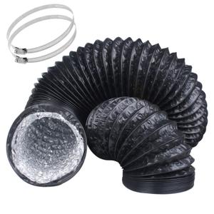 Eau Black Flexible 4-Layers Aluminum 6 Inch Dryer Vent Tube Transition Hose with 2 Screw Clamps Great for HVAC, Clothes Dryer, Air Duct