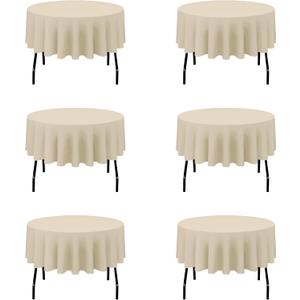BRILLMAX 6 Pack Beige Round Tablecloths 70 Inch for 30-48 Tables - 150 GSM Polyester Fabric, Standard Drop, Water, Stain & Wrinkle Resistant Cloth Cover for Wedding Reception Banquet Dining Party