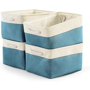3Packs Closet Storage Bins, Extra Large Canvas Cloth Storage Bins Shelf Fabric Storage Basket with Drawstring Closure Collapsible Organizing Baskets for Playroom Yarn Towels Dog Cats Baby Toys (BLUE)