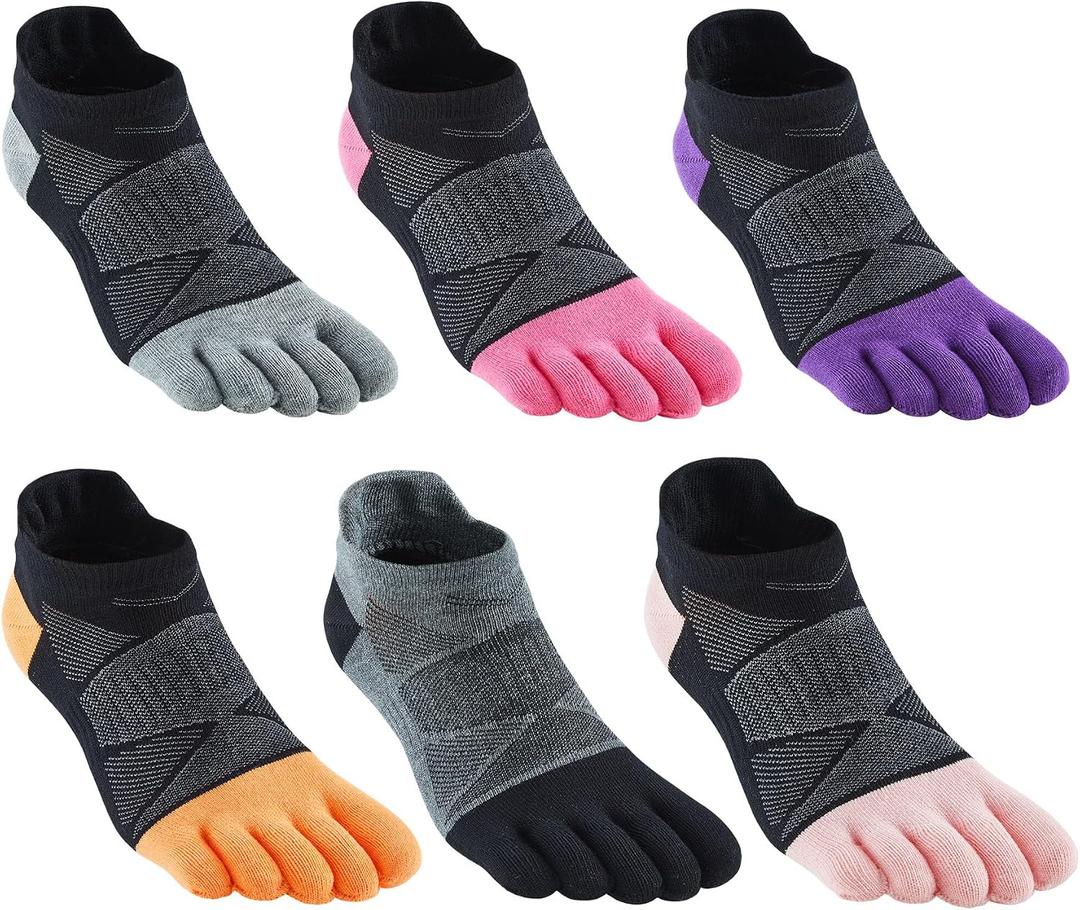 Women Toe Socks 5 Finger Cotton Wicking Athletic 6 Pack 3 Pack (Black)