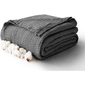 100% Cotton Muslin Blanket Twin 66" x 90", Breathable and Lightweight Cotton Twin Blankets for Couch, Soft Cooling Summer Gauze Blanket for Adults All Season, Charcoal Grey (03 - Dark Grey)