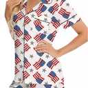 RUEWEY Women Satin Pajamas Set Star Print Buttton Down Shirt With Chest Pocket Shorts Lounge Set Sleepwear (Large, Red)
