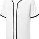 YWIES Mens Button Down Plain Baseball Jersey, Blank Softball Team Uniform, Hip Hop Hipster Short Sleeve Active Shirts (XXL)