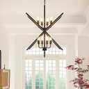 Black Chandelier, 8-Light Industrial Farmhouse Ceiling Pendant Light Fixtures, Modern Foyer Lighting Fixtures, Large Chandeliers for High Ceilings, Pendant Lights Kitchen Island for Staircase,Entryway