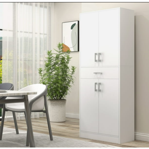 HOMCOM 70.75" Kitchen Pantry Cabinet with Drawer and Adjustable Shelf, Freestanding Tall Storage Cabinet with 2 Double Door Cupboards, White