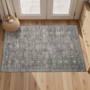 Entryway Rug Door Mat, Washable Samll 2x3 Rug, Boho Grey Front Door Mat, Non Slip Area Rugs, Low Pile Throw Accent Entry Carpet for Indoor Entrance, Bathroom and Kitchen(Taupe/Grey 2x3ft)