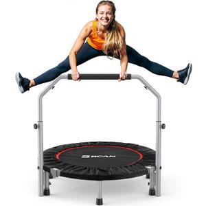 BCAN SP2 40/48" Foldable Mini Trampoline Max Load 330lbs/440lbs, Fitness Rebounder with Adjustable Foam Handle, Exercise Trampoline for Adults Indoor/Garden Workout | FED Fitness (Black)